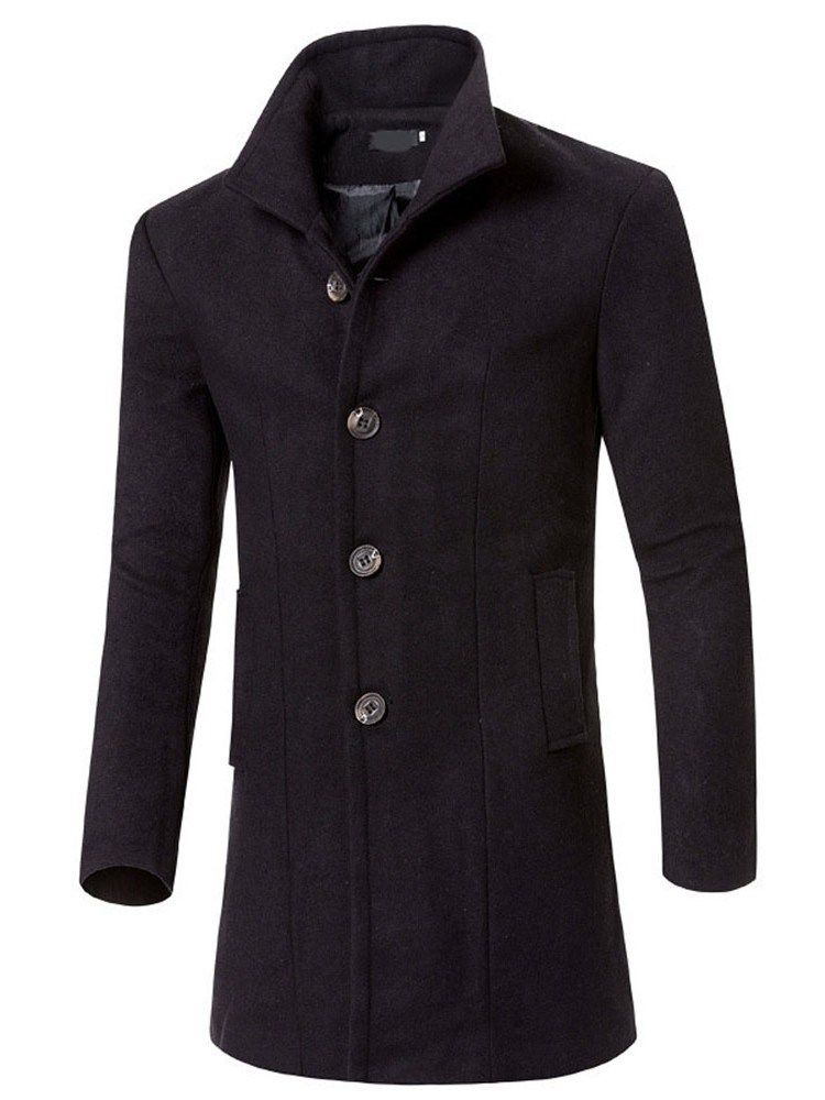 Manteau Mi-long Uni À Boutonnage Simple Pour Hommes