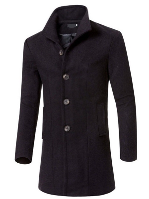 Manteau Mi-long Uni À Boutonnage Simple Pour Hommes