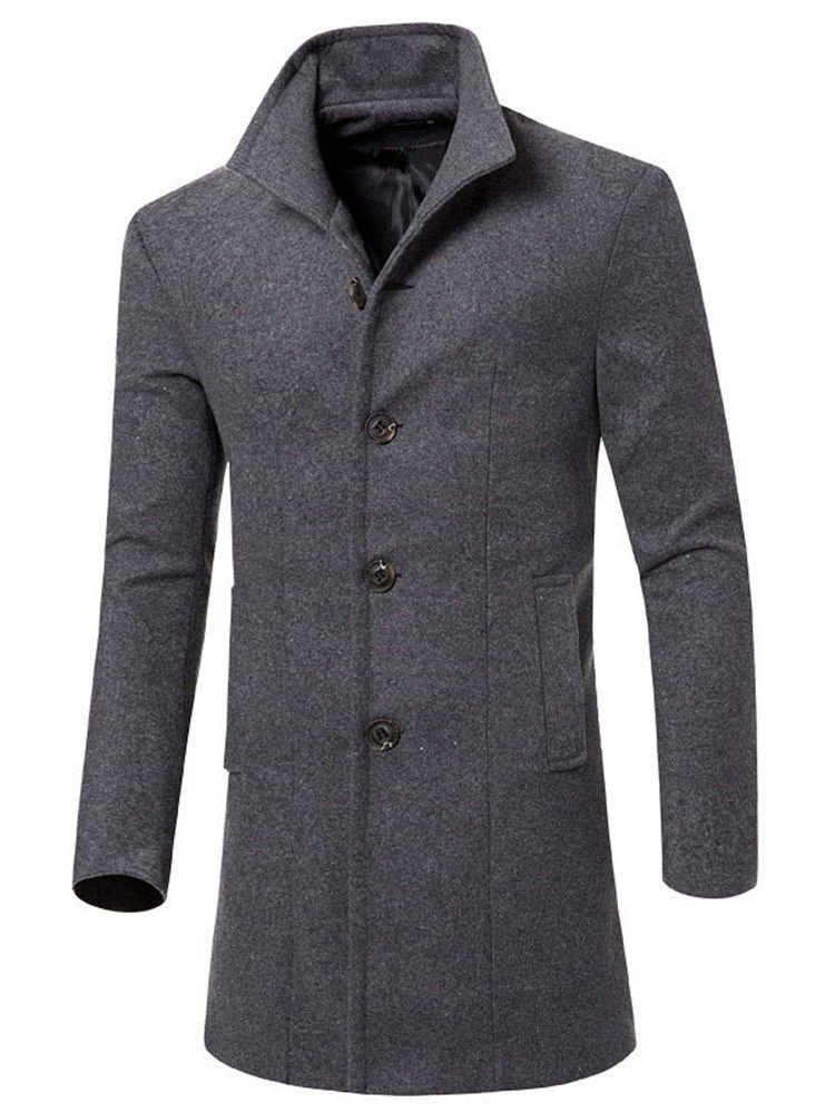 Manteau Mi-long Uni À Boutonnage Simple Pour Hommes