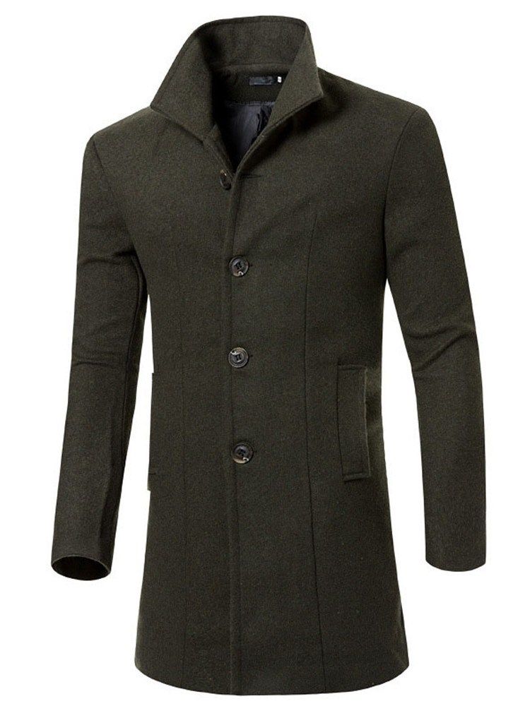 Manteau Mi-long Uni À Boutonnage Simple Pour Hommes