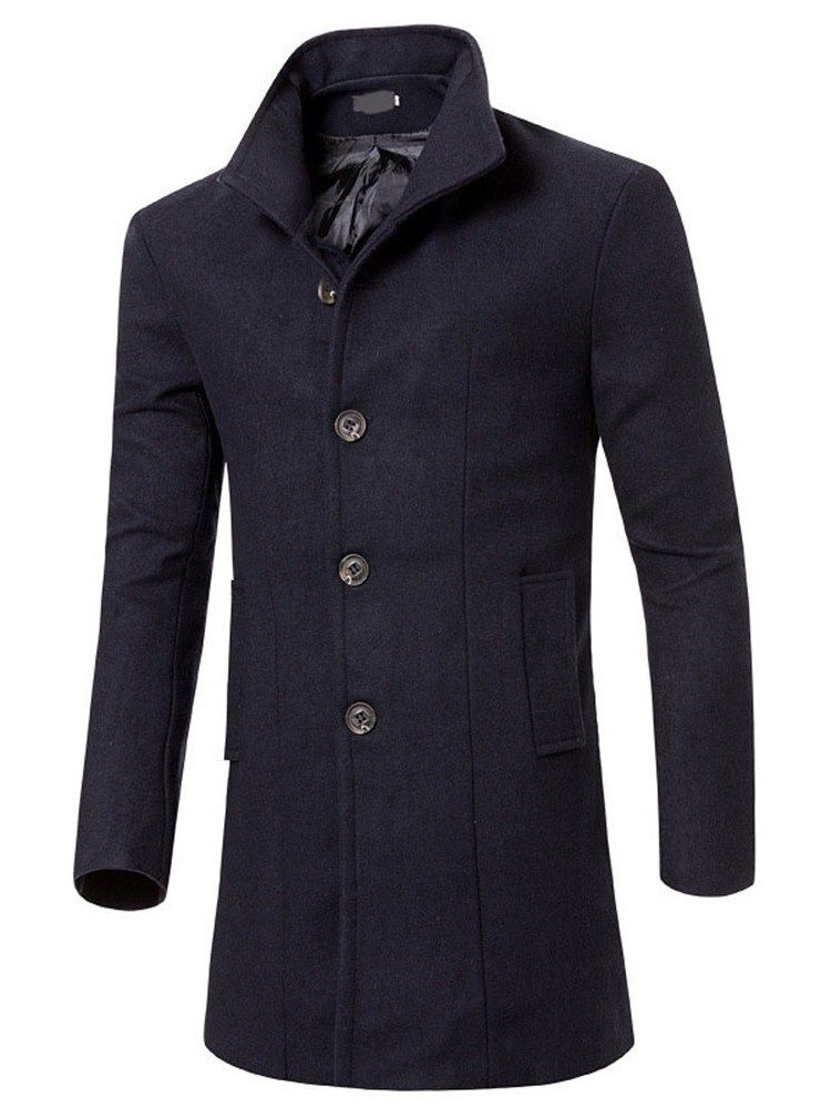 Manteau Mi-long Uni À Boutonnage Simple Pour Hommes