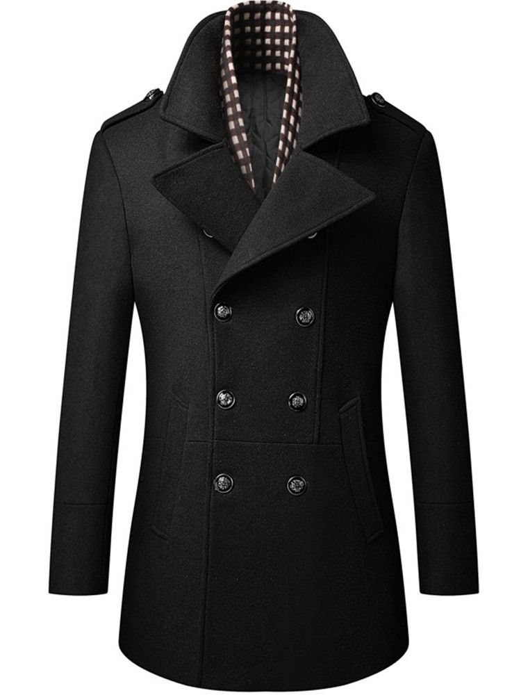 Manteau Mince D'hiver Mi-long Uni À Revers Pour Hommes