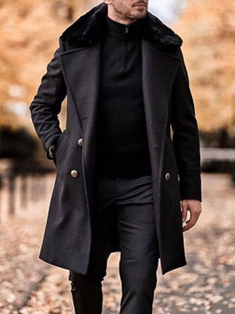 Manteau Slim À Double Boutonnage À Revers Mi-long Avec Poche Pour Hommes