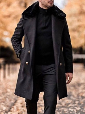 Manteau Slim À Double Boutonnage À Revers Mi-long Avec Poche Pour Hommes