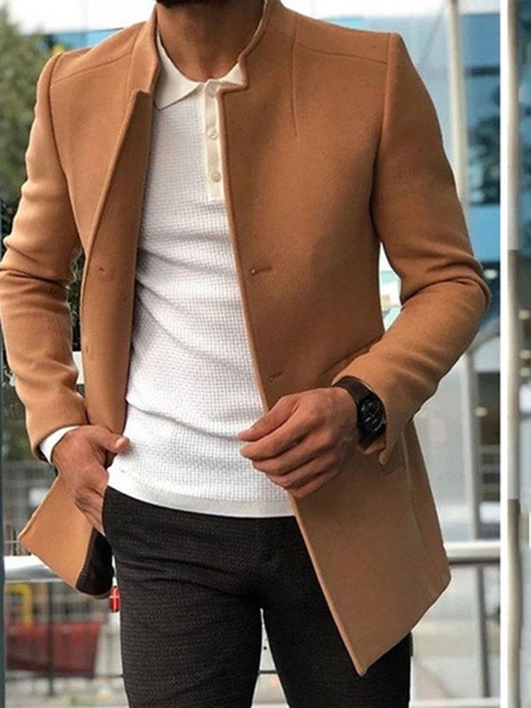 Manteau Uni Mi-long À Col Montant Automne Européen Pour Hommes