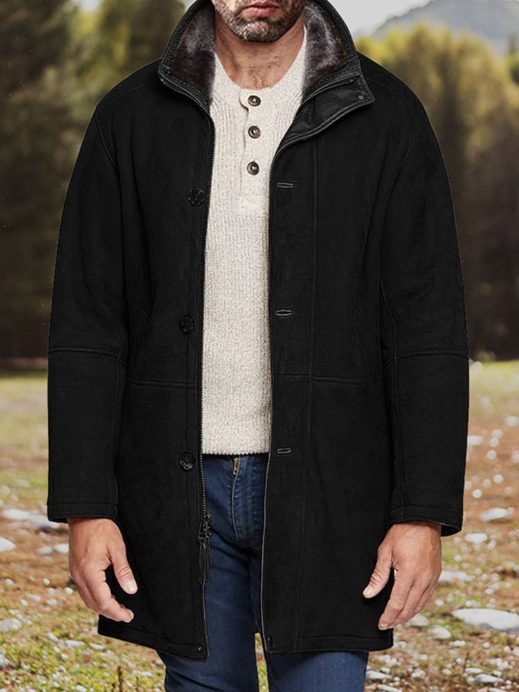 Manteau Uni Mi-long Droit Européen Pour Hommes