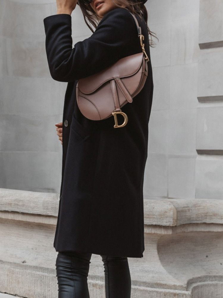 Pardessus Long Pour Femmes À Poche Simple Boutonnage Et Revers Crantés