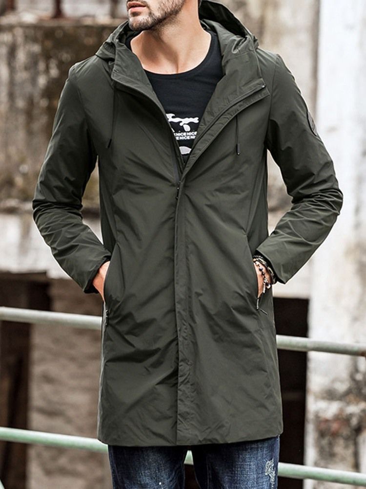 Trench-coat Décontracté À Capuche Pour Hommes