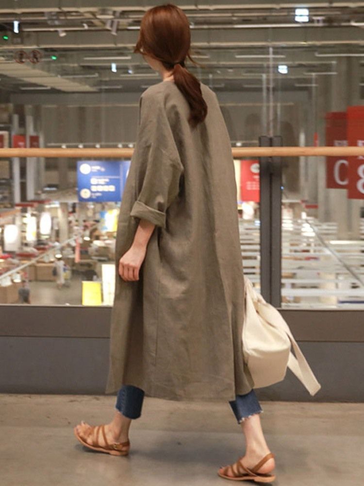 Trench-coat Décontracté À Manches Longues Pour Femmes