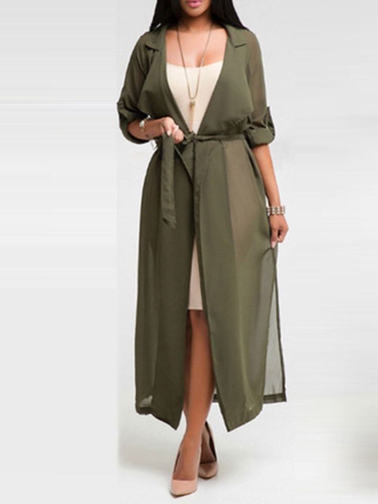 Trench-coat Étroit À Lacets Avec Ceinture Longue Pour Femmes