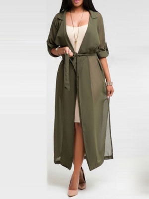 Trench-coat Étroit À Lacets Avec Ceinture Longue Pour Femmes