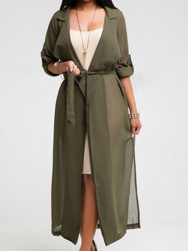 Trench-coat Étroit À Lacets Avec Ceinture Longue Pour Femmes