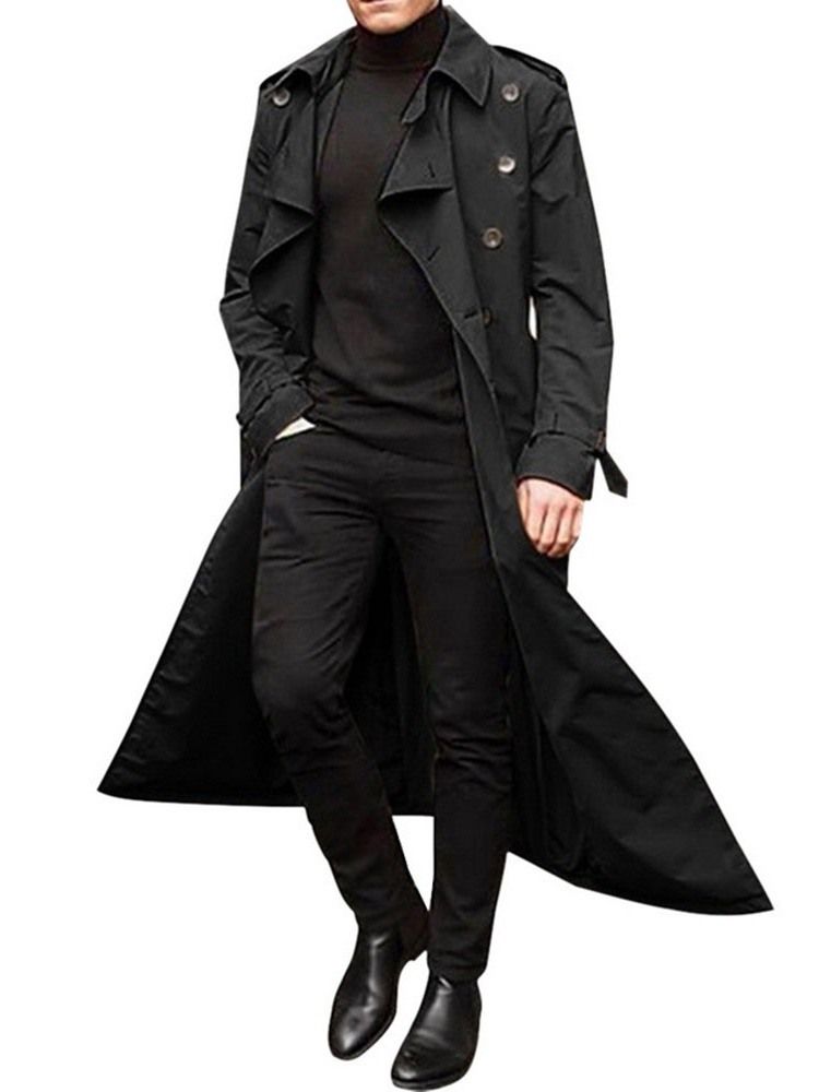 Trench-coat Européen Ample Uni À Boutons De Style Long