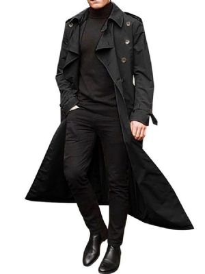 Trench-coat Européen Ample Uni À Boutons De Style Long