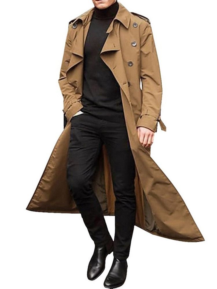 Trench-coat Européen Uni À Bouton Long Et À Revers Pour Hommes