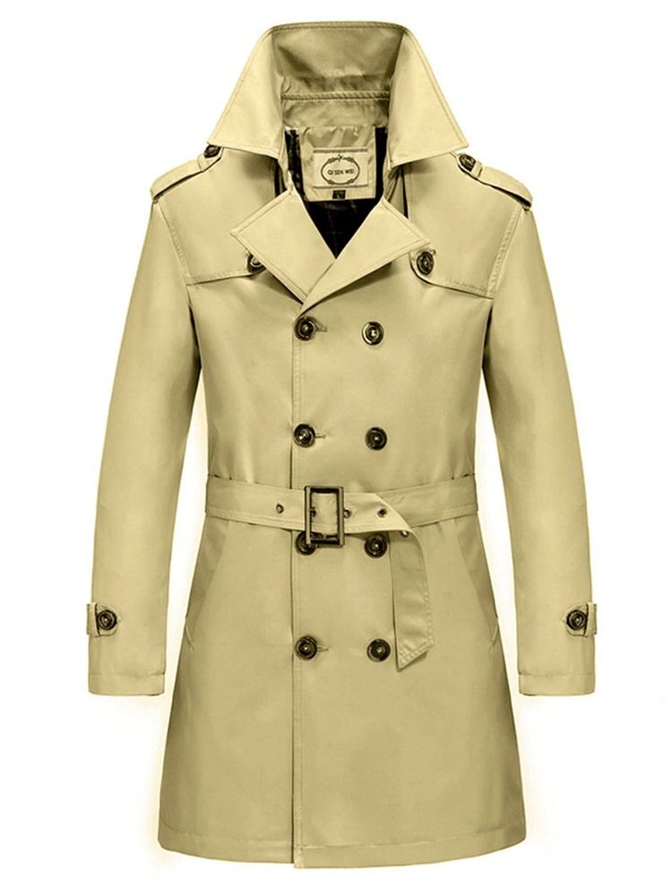 Trench-coat Pour Hommes Avec Ceinture À Double Boutonnage De Couleur Unie