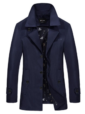 Trench-coat Mi-long Uni À Revers Vogue Pour Hommes