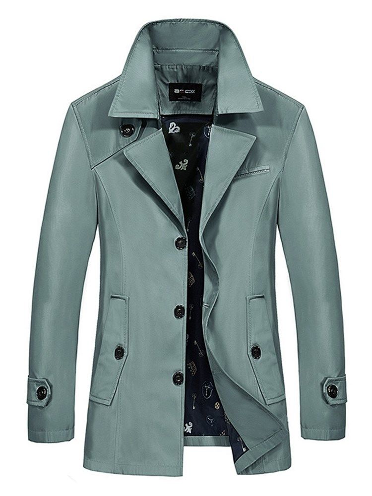 Trench-coat Mi-long Uni À Revers Vogue Pour Hommes