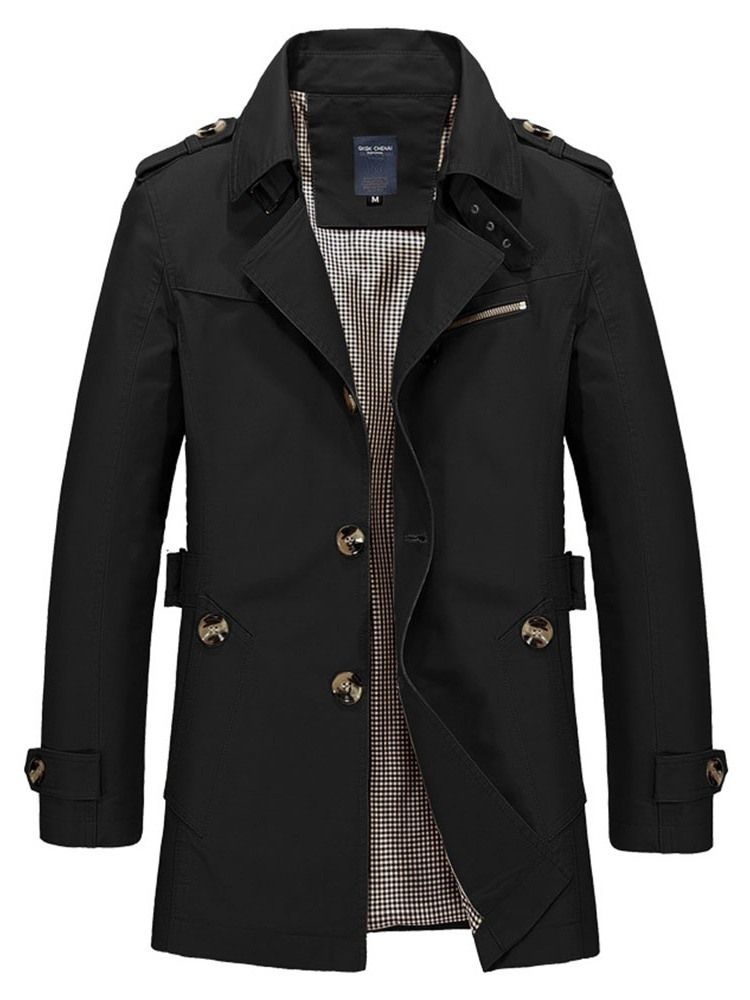 Trench-coat Simple À Revers Uni Mi-long Pour Hommes