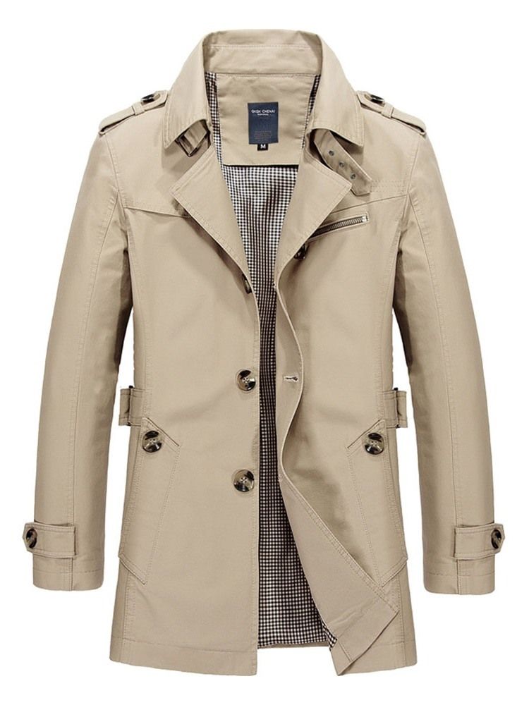 Trench-coat Simple À Revers Uni Mi-long Pour Hommes