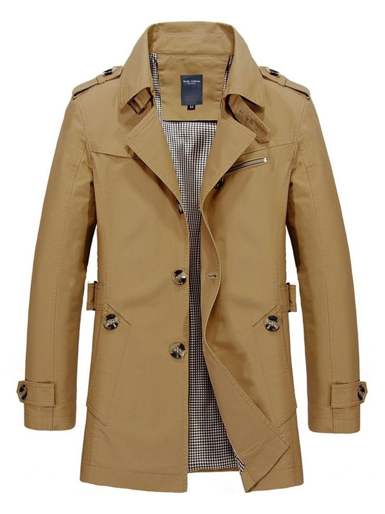 Trench-coat Simple À Revers Uni Mi-long Pour Hommes