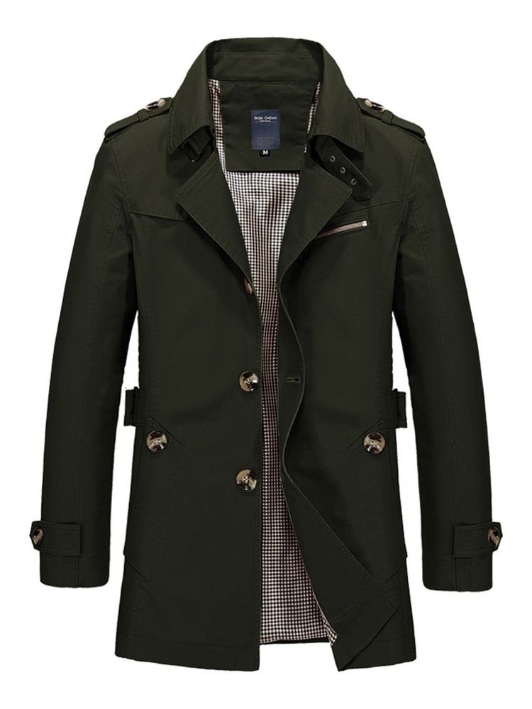 Trench-coat Simple À Revers Uni Mi-long Pour Hommes