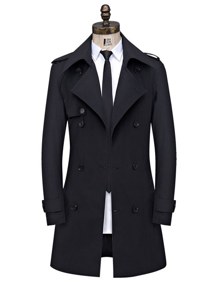 Trench-coat Slim À Double Boutonnage Uni Pour Hommes