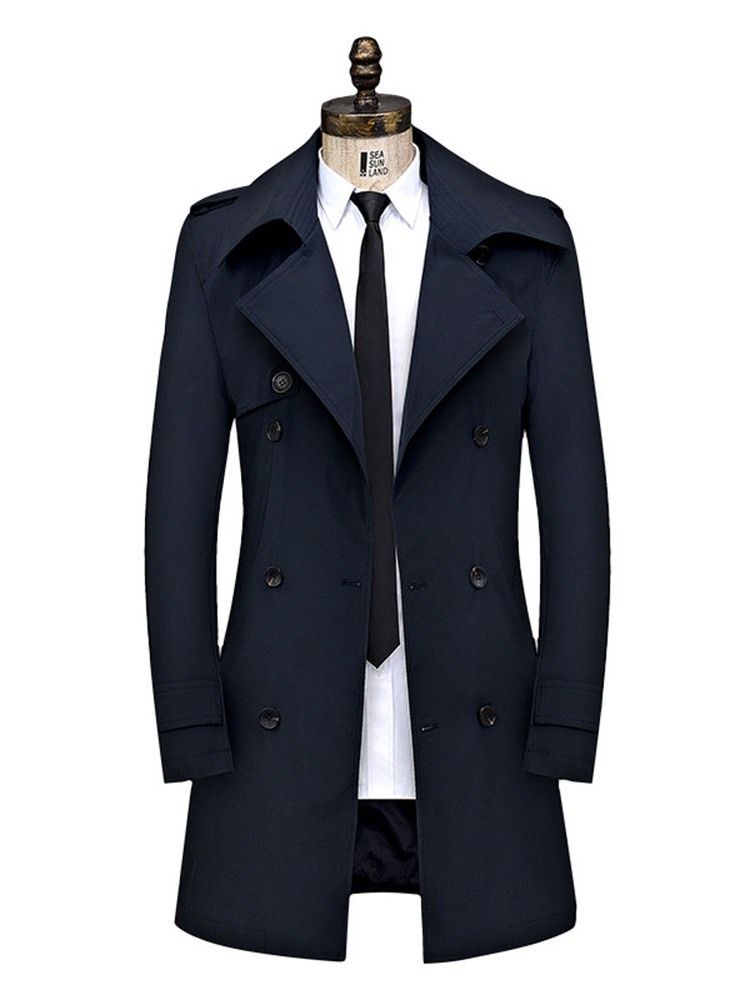 Trench-coat Slim À Double Boutonnage Uni Pour Hommes