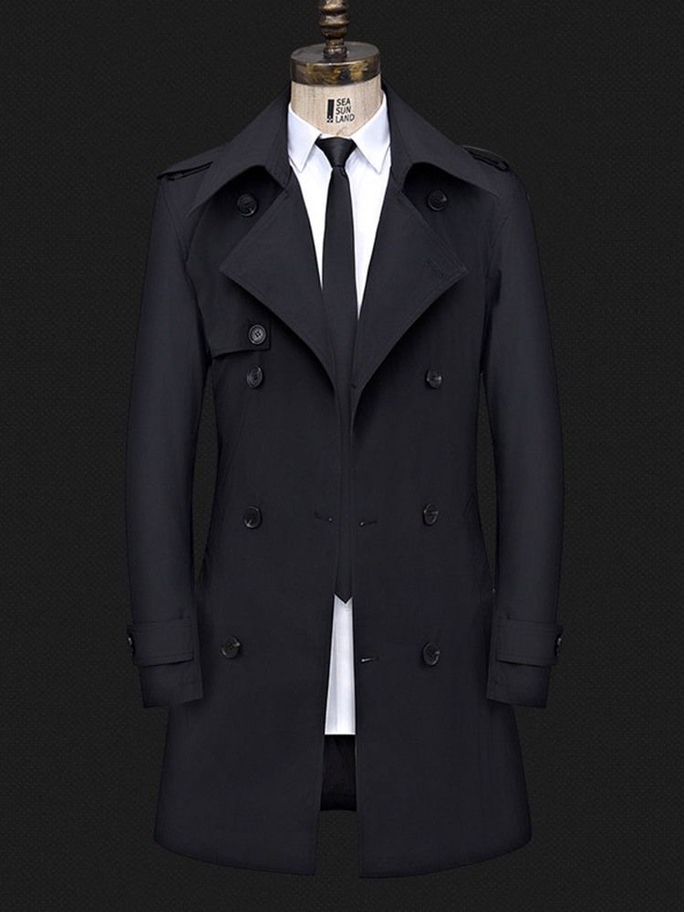 Trench-coat Slim À Double Boutonnage Uni Pour Hommes