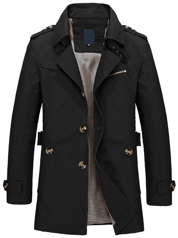 Trench-coat Vogue À Boutonnage Simple Pour Hommes De Couleur Unie