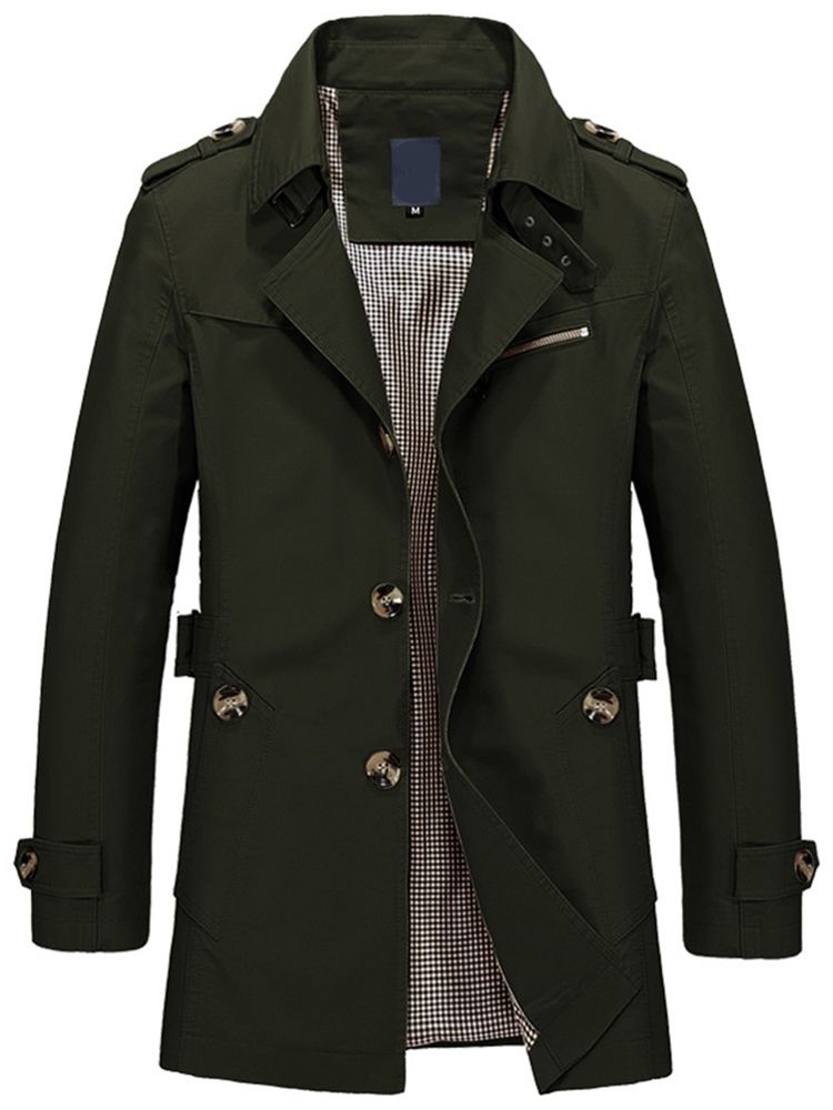 Trench-coat Vogue À Boutonnage Simple Pour Hommes De Couleur Unie