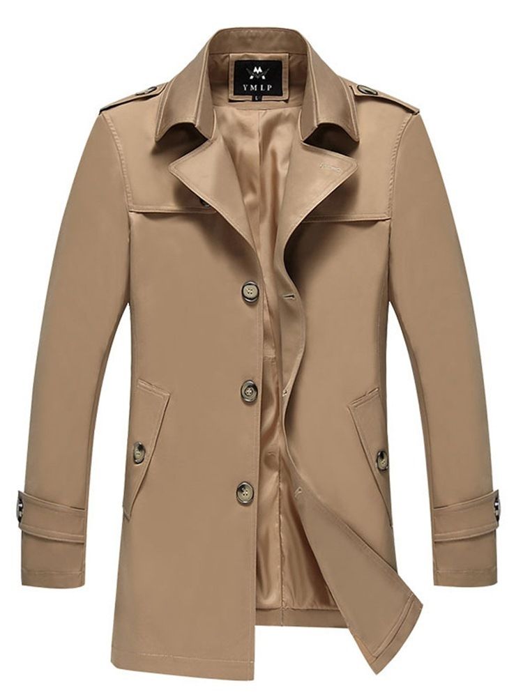 Trench-coats Décontractés À Revers Simple Pour Hommes