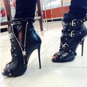 Bottines Pour Femmes À Talon Aiguille Et Bout Ouvert En Pu