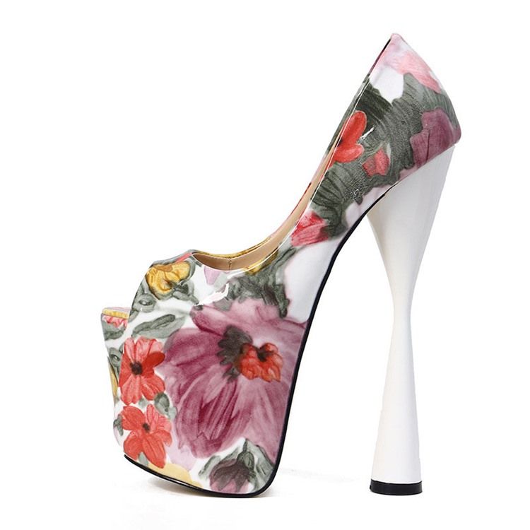 Chaussures De Bal À Enfiler À Bout Ouvert Et À Couleur Florale Pour Femmes