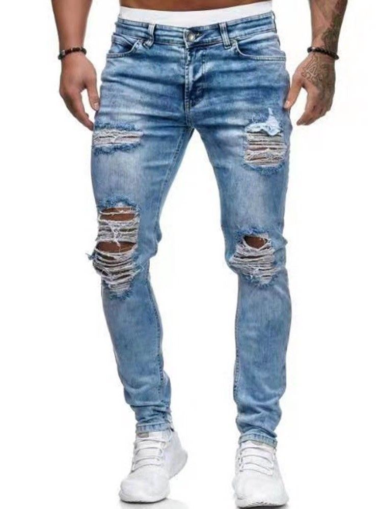 Crayon Trou Pantalon Européen Fermeture Éclair Jeans Hommes