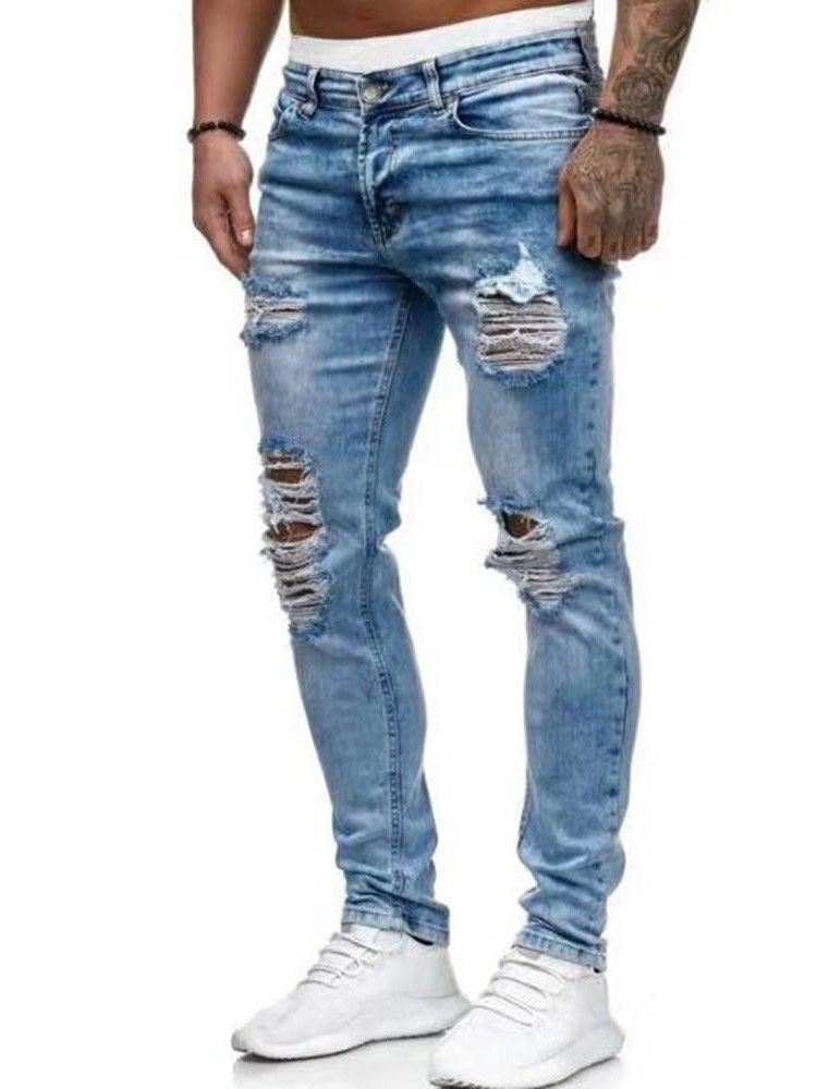 Crayon Trou Pantalon Européen Fermeture Éclair Jeans Hommes