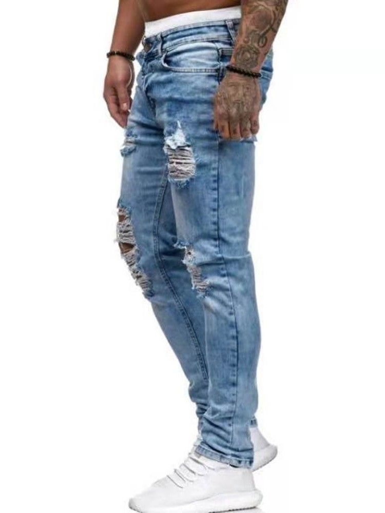 Crayon Trou Pantalon Européen Fermeture Éclair Jeans Hommes