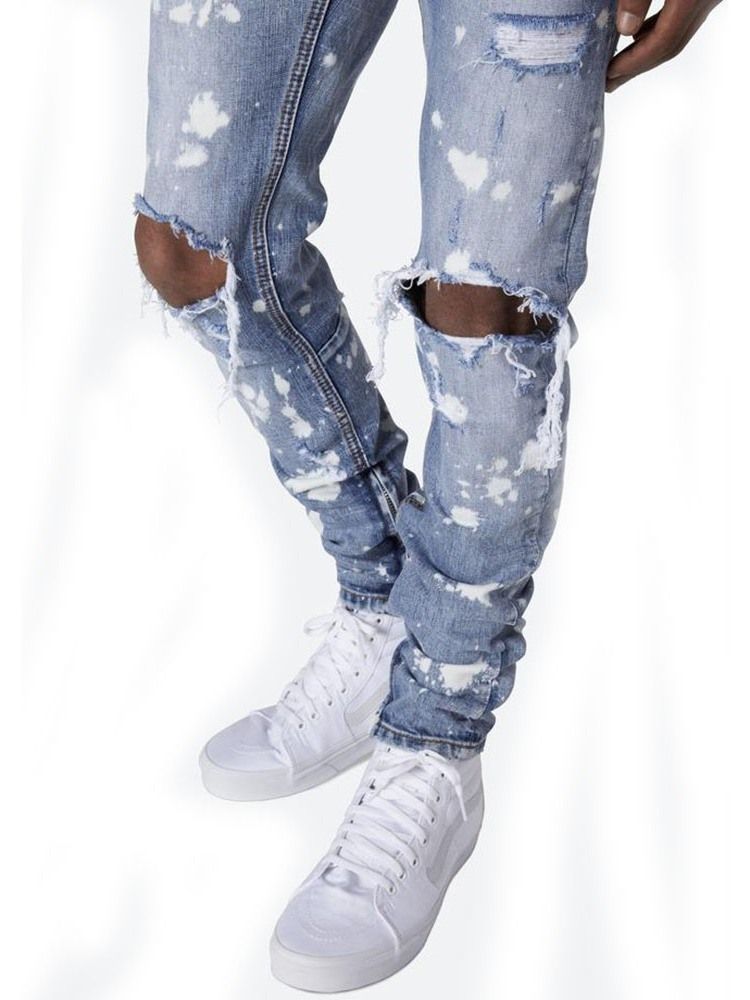 Crayon Trou Pantalon Taille Moyenne Jeans Pour Hommes