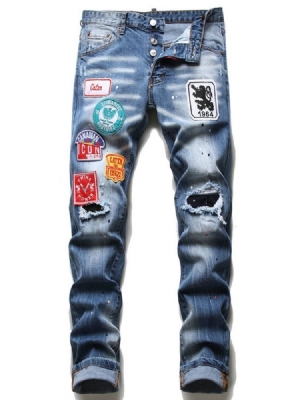 Imprimé Pantalon Crayon Dégradé Bouton Jeans Européens Pour Hommes