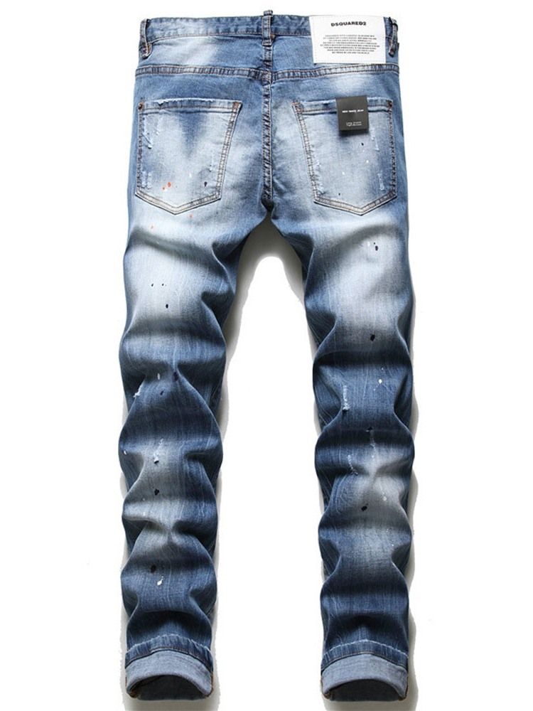 Imprimé Pantalon Crayon Dégradé Bouton Jeans Européens Pour Hommes