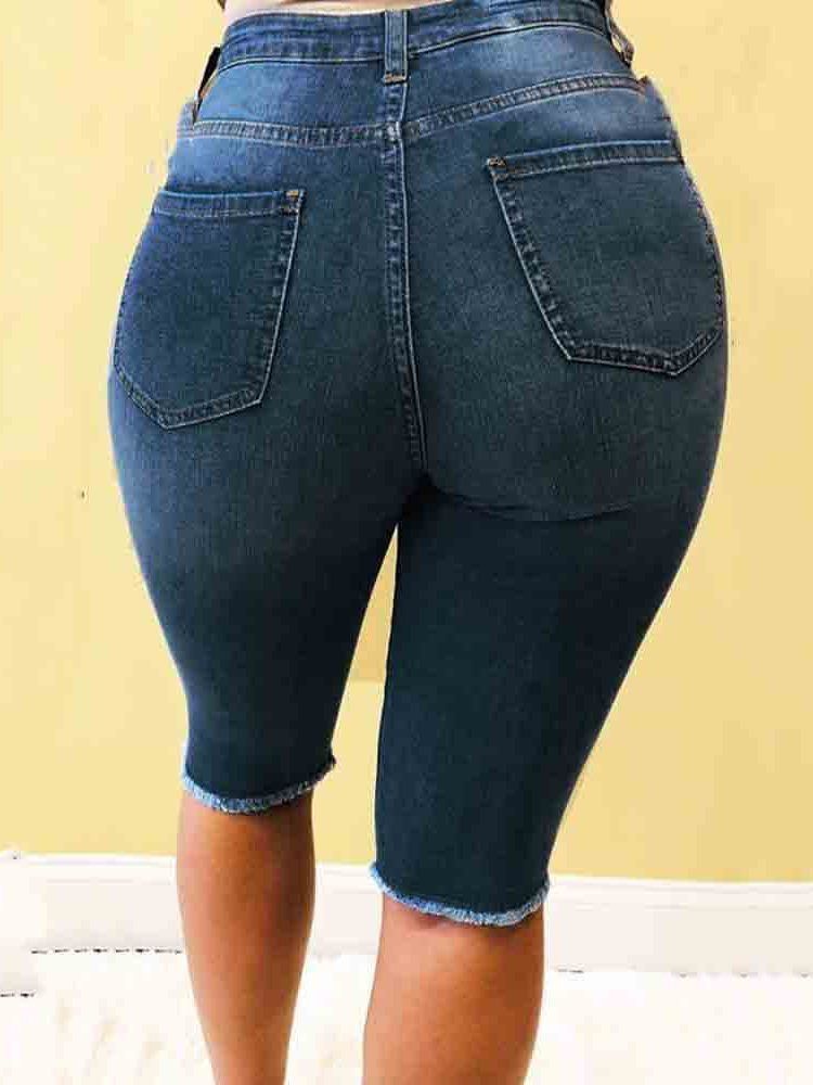 Jean Court Skinny Taille Haute Déchiré Uni Pour Femme