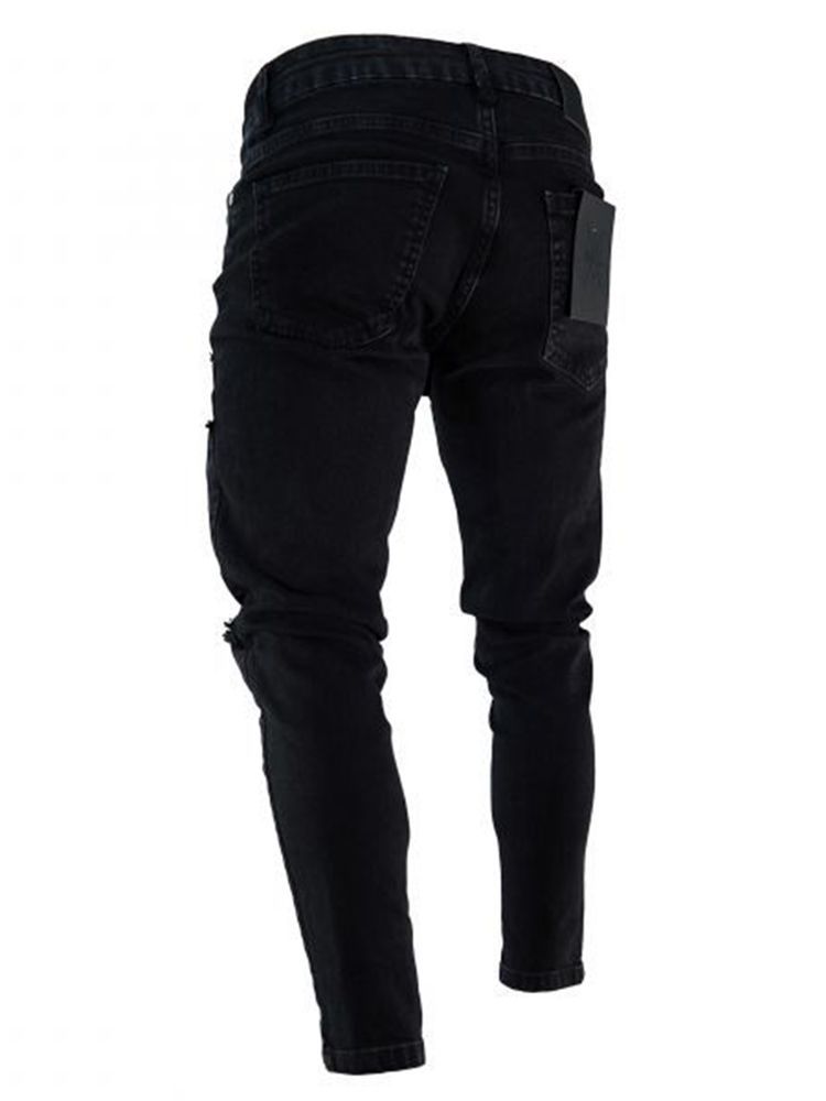 Jean Skinny Déchiré Noir Pour Hommes Avec Fermeture Éclair