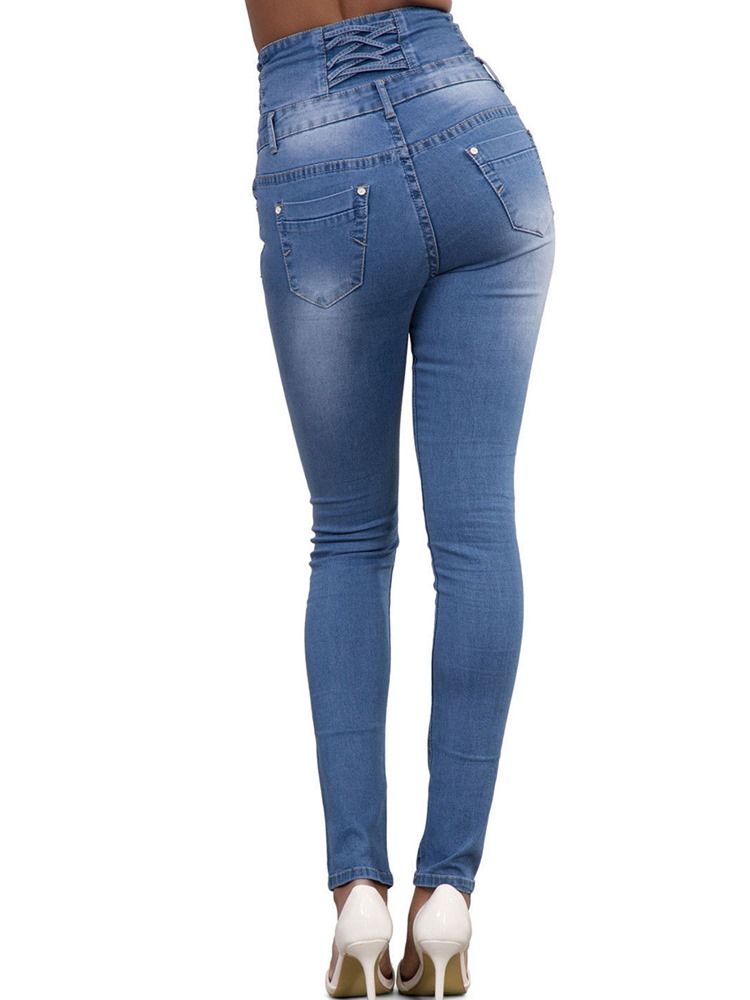 Jean Skinny Femme Taille Haute Boutonné Uni À Poche