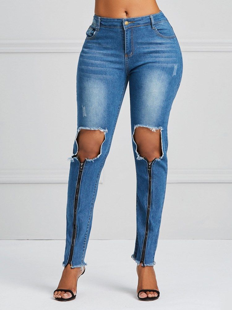 Jean Skinny Pour Femmes Avec Fermeture À Glissière