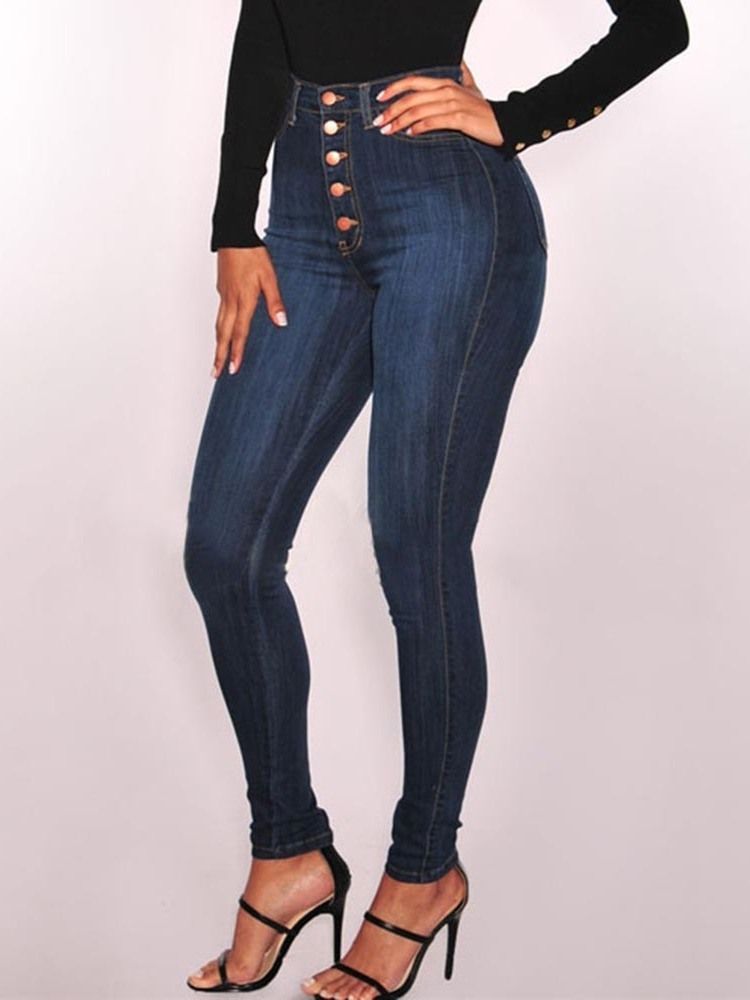 Jean Skinny Taille Haute En Denim Uni Boutonné Pour Femme