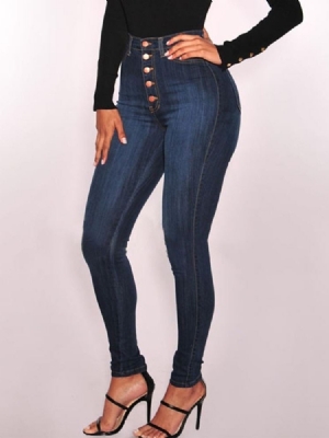 Jean Skinny Taille Haute En Denim Uni Boutonné Pour Femme