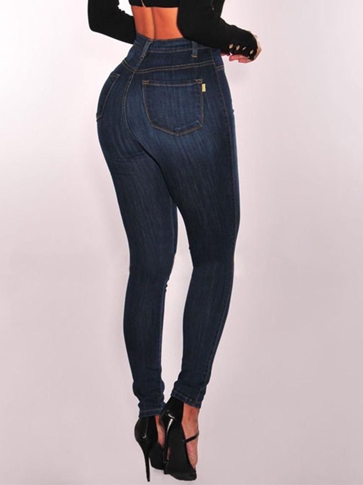 Jean Skinny Taille Haute En Denim Uni Boutonné Pour Femme