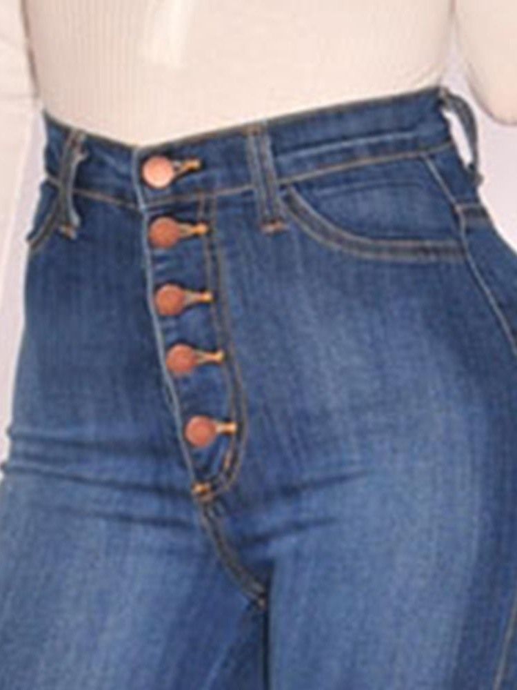 Jean Skinny Taille Haute En Denim Uni Boutonné Pour Femme