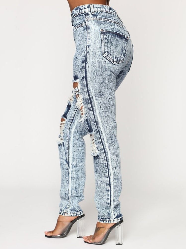 Jean Skinny Taille Haute Uni À Jambes Larges Pour Femmes