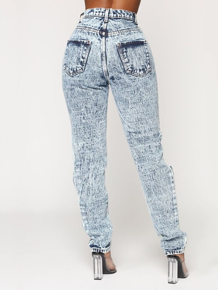 Jean Skinny Taille Haute Uni À Jambes Larges Pour Femmes